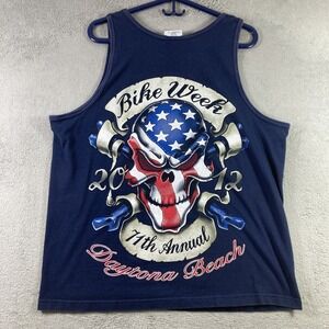 2012 Bike Week Tank Top Shirt Adult Large Blue Daytona Beach Skull Patriotic Men